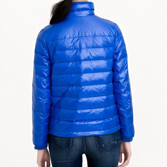 J. CREW Lightweight Down Jacket Puffer Coat Zip Quilted Shiny Regal Blue Small - Picture 5 of 7
